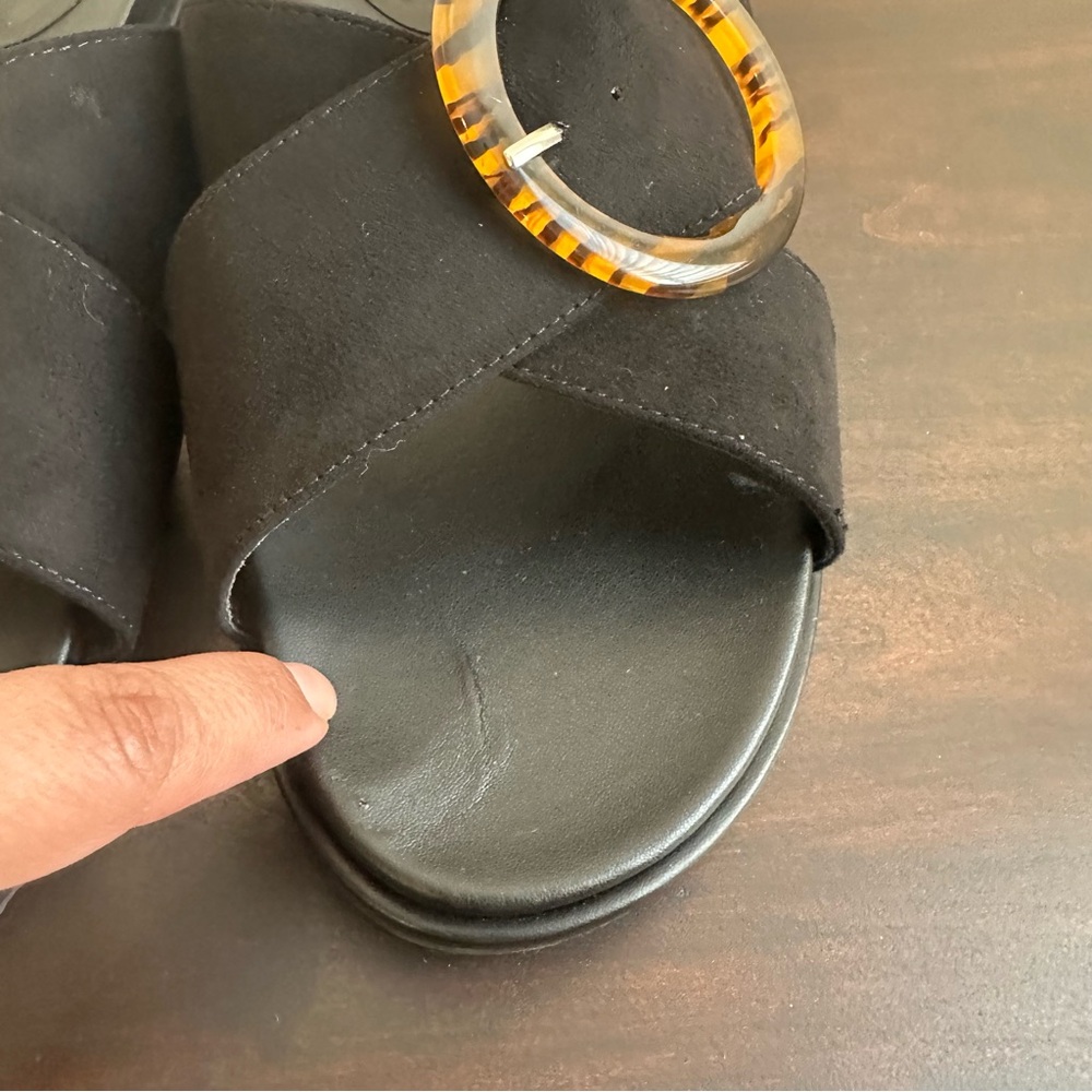 Evans Black  Extra Wide Slide Open Toe Faux Suede Buckle Sandals Size 11 - Picture 3 of 11